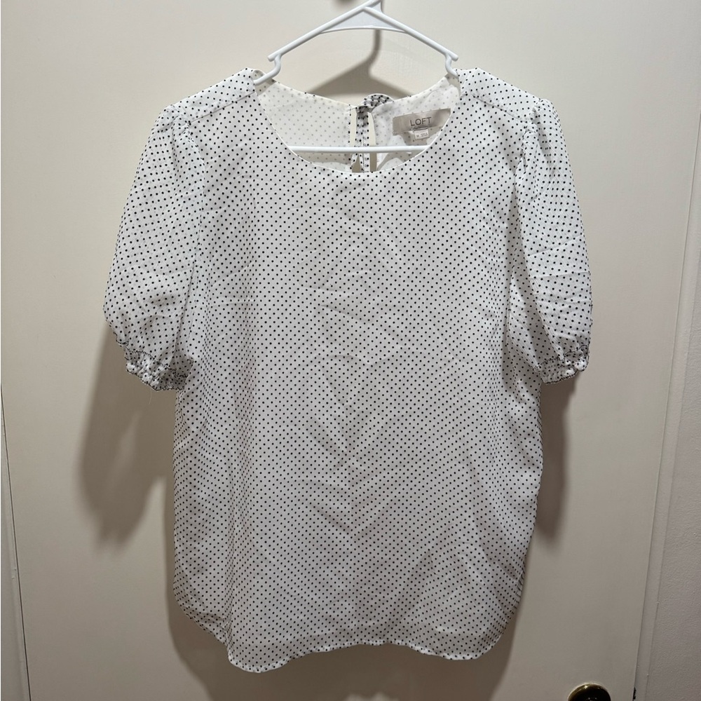 LOFT White and Black Polka Dot Blouse